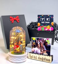 Kişiye Özel Doğum Günü Hediyesi Fotoğraflı Led Işıklı Biblolu Fanus - Hediye Kutusunda (Model 4)