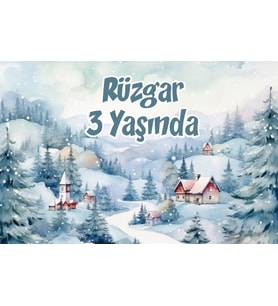 Kış ve Evler Temalı Doğum Günü Afişi 50x70 cm