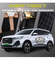 Chery Tiggo 7 Siyah Renk Tay Tüyü Cepli & Terletmez Sırtlı Oto Koltuk Minder Seti - Koltuk Koruma Kılıfı (ÖN & ARKA TAM SET)