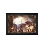 Osmanlıda Çarşı Meydanı Motifli Kanvas Tablo 80 x 110 cm Siyah Çerçeve