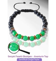  Sertifikalı Doğal Obsidyen - Aventurin Taşı Bileklik - Ayarlamalı (Çok Renkli)