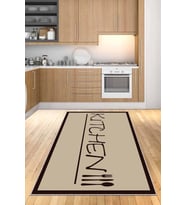 Bej Kaymaz Taban Yıkanan Kitchen Yazılı Mutfak Halısı AR181