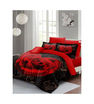Kırmızı Kalpli Nevresim 3d Dijital Özel Tasarım Pamuk Saten Çift Kişilik Red Rose