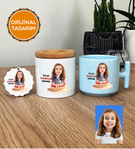 Kız Çocuğa Doğum Günü Hediyesi Hediye Seti Pastel T Kupa, Kalemlik, Anahtarlık Kız Çocuk Hediyeleri (Mavi)