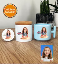 Kız Çocuğa Doğum Günü Hediyesi Hediye Seti Pastel T Kupa, Kalemlik, Anahtarlık Kız Çocuk Hediyeleri (Mavi)