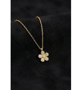 925 Ayar Zirkon Taşlı Gold Minimal Papatya Gümüş Kolye
