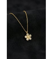 925 Ayar Zirkon Taşlı Gold Minimal Papatya Gümüş Kolye