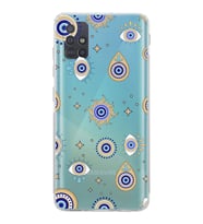 PrintiFy Samsung Galaxy A51 ile Uyumlu Nazar Boncuğu 5  Kamera Korumalı Şeffaf Silikon Kılıf