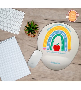 Kişiye Özel Gökkuşağı Tasarımlı Öğretmenler Günü Hediyelik Bilek Desteli Mouse Pad