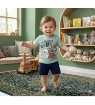 Erkek Bebek My Buddy Bears Baskılı Tişört Şort Takımı 6-18 Ay (Yeşil)
