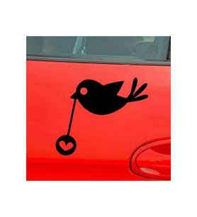 Karikatür Küçük Kuş Tasarım Oto Cam Sticker Siyah 13*15 Cm