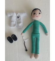 Önlüklü Doktor Bebek Amigurumi Organik Oyuncak