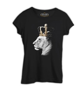 Aslan - Kraliçe Taç Siyah Kadın Tshirt