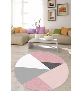 Pembe Kaymaz Geometrik Desenli Yuvarlak Mutfak Halısı AR1325