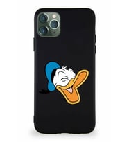 Apple iPhone 11 Pro Max Soft Premier Kapak Donald Duck-E Tasarımlı Silikon Kılıf - Siyah (Şeffaf)