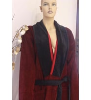 Ender Home Bornoz İplik Boya Fitilli Kadife Şalyaka Model Bornoz XL/XXL-Kırmızı - Siyah