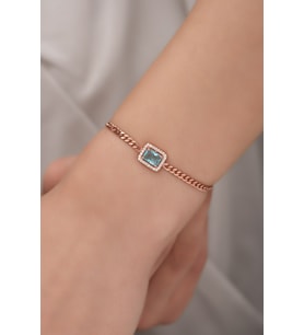 925 Ayar Gümüş Rose Gurmet Zincir AquamarinTektaş Bileklik