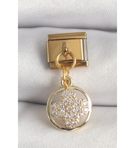 316L Çelik Gold Renk Sallantı Zirkon Taşlı Yonca Model Nomination Charm - TJ-BC1340