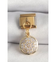 316L Çelik Gold Renk Sallantı Zirkon Taşlı Yonca Model Nomination Charm - TJ-BC1340