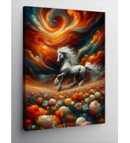 Kanvas Tablo Beyaz Unicorn Ve Çiçekler