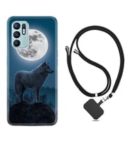 Oppo Reno 6 Kılıf Resimli Boyun Askılı İpli Desenli Silikon Series Moon Wolf 1820