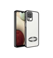 Samsung Galaxy M12 Uyumlu Kılıf Kamera Korumalı Logo Gösteren Zore Omega Kapak (Siyah)
