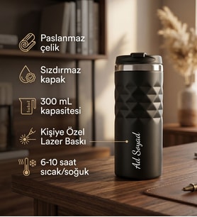 Kişiye Özel Baskılı Geometrik Desenli Termos Bardak 300mL