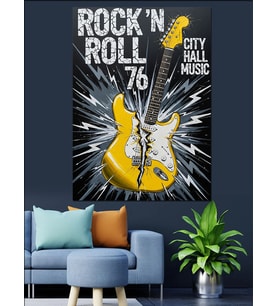 Rock Roll Müzik Amblemi Dekoratif Kanvas - Mdf Ahşap Tablo