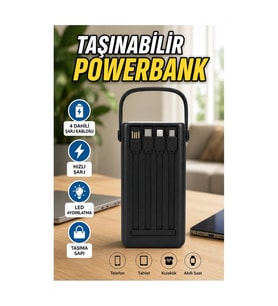 50.000 mAh Powerbank – 22,5 W Hızlı Şarj 4 Dahili Kablolu Dijital Ekranlı