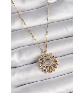 316L Çelik Gold Renk Zincir Zirkon Taşlı Mix Renk Güneş Model Kadın Kolye 5886 - 1OL8785-9381