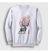 Presmono Unisex Beyaz Sakura Deer Geyik Sweatshirt 372721tt