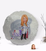 BK Gift Kişiye Özel Kadın Eczacı Karikatürlü Yuvarlak Dekoratif Kırlent Yastık-3