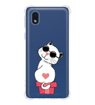 Samsung Galaxy A01 Core Uyumlu Köşe Korumalı Antişok Kapak Cool Cat Tasarımlı Şeffaf Silikon Kılıf