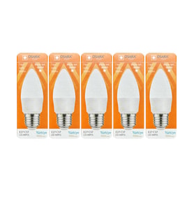 (5 Adet) Osaka 7W (50W) 6500K (Beyaz Işık) E27 Duylu (Kalın Duy) Mum Led Ampul