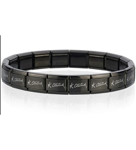 K. Atatürk İmzalı İtalyan Charm Unisex Çelik Bileklik 18cm scb54 (Siyah)