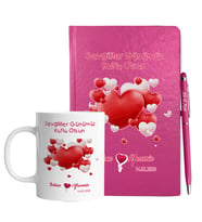 Sevgililer Gününe Özel Pembe Defter Kalem & Kupa Hediye Seti 32