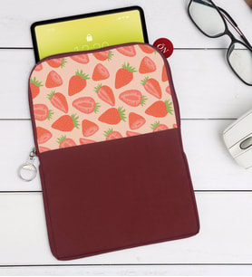 BK Gift Çilek Tasarımlı Taşınabilir Koruyucu Tablet Kılıfı & Organizer Çanta - Bordo-1