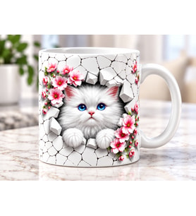 Kedi Baskılı 3D Tasarım Porselen Kupa Mug - Hediyelik Kupa Bardak
