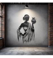 Metal Afrika Kadın Duvar Dekoru – Modern Minimalist Metal Tablo Salon Antre Ofis Ev Dekorasyon (Siyah)