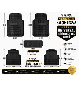 5 PARÇA ÜNİVERSAL PREMİUM KALİTE SİYAH KAUÇUK OTO PASPAS TAKIMI
