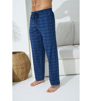 Ekose Ince Tek Alt Rahat Pamuk Penye Pijama (İndigo)