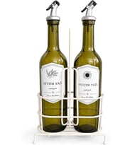 750 ml 2’li Yağdanlık Seti ve Beyaz Metal Stand, Zeytinyağı Ayçiçek Yağı Şişesi, Sızdırmaz Kapaklı Cam Yağlık Sirkelik, Dökme Başlıklı Mutfak Yağlık Sosluk Takımı