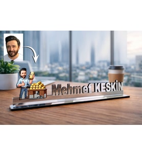 Kişiye Özel Kuyumcu Karikatürlü 30 cm Ayna Pleksi Masaüstü İsimlik - Kuyumcu Hediyesi Yeni İş ve Meslek Hediyesi