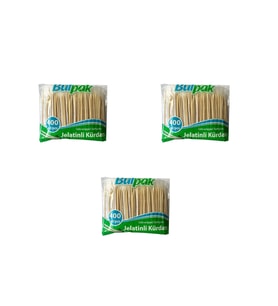 Burpak Jelatinli / Poşetli Ahşap Kürdan - 400 Adetlik 3 Paket