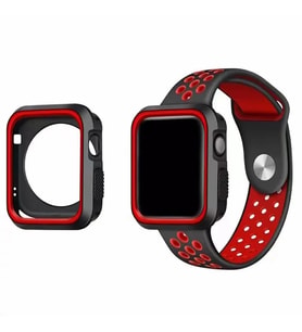 Ally Apple Watch 7-8 41mm 6-5-4 40mm Nike Style Çift Renk Silikon Kılıf 3-2-1 38m - LOHO4542-994 (Siyah-Kırmızı)