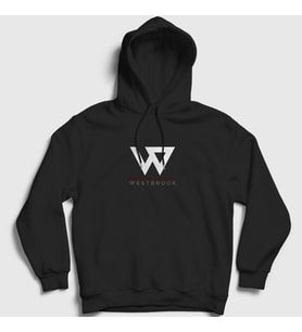 Presmono Unisex Beyaz Logo Russell Westbrook Kapüşonlu Sweatshirt 368909tt (Siyah)