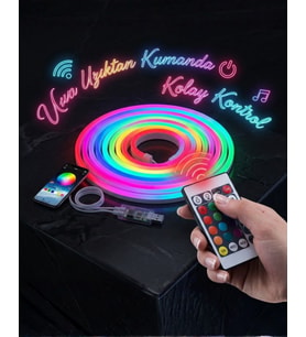 3 Metre RGB Akıllı Neon LED Şerit Işık Telefon ve Kumanda Kontrollü Ambiyans Aydınlatma