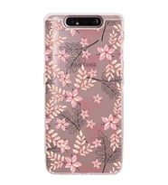 Samsung Galaxy A90   Kamera Korumalı  Kapak Floral Kırmızı Tasarımlı  Şeffaf Kılıf