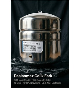 PAE S-1800 Tank Silver 4,8 Galon (18 Litre) Paslanmaz Çelik Ters Ozmoz Su Depolama Tankı