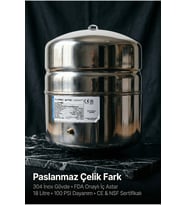 PAE S-1800 Tank Silver 4,8 Galon (18 Litre) Paslanmaz Çelik Ters Ozmoz Su Depolama Tankı